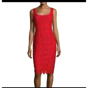 "ANNE KLEIN" Sleeveless Tomato RED LACE SCALLOPED HEM SHEATH 
DRESS SIZE: 4